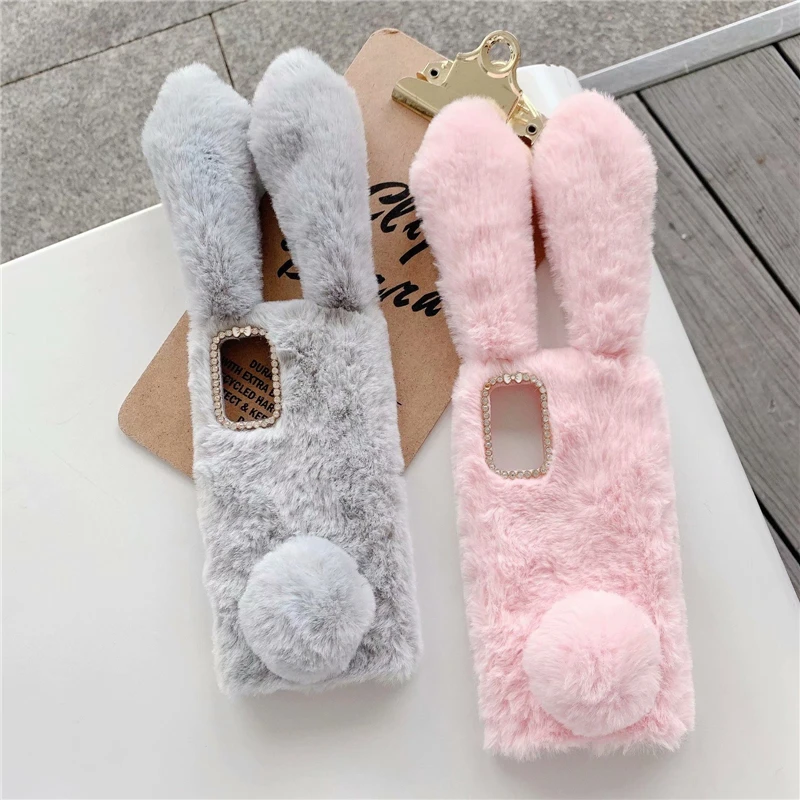 Soft Plush Phone Case For Xiaomi Redmi Note 12 Pro Note 11 10s 9s 8t 7 6 5 4X Redmi 12C Furry Rabbit Bunny Warm Fur Hair Cover