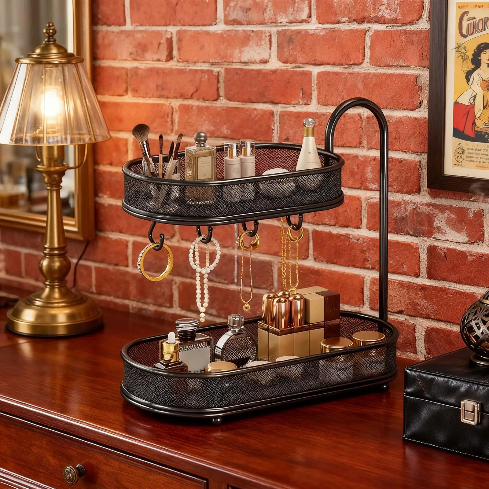 

2-слойный поднос для ванной комнаты, косметический держатель, стоячая полка для стойки, ванной комнаты, комода, спальни, туалетного столика