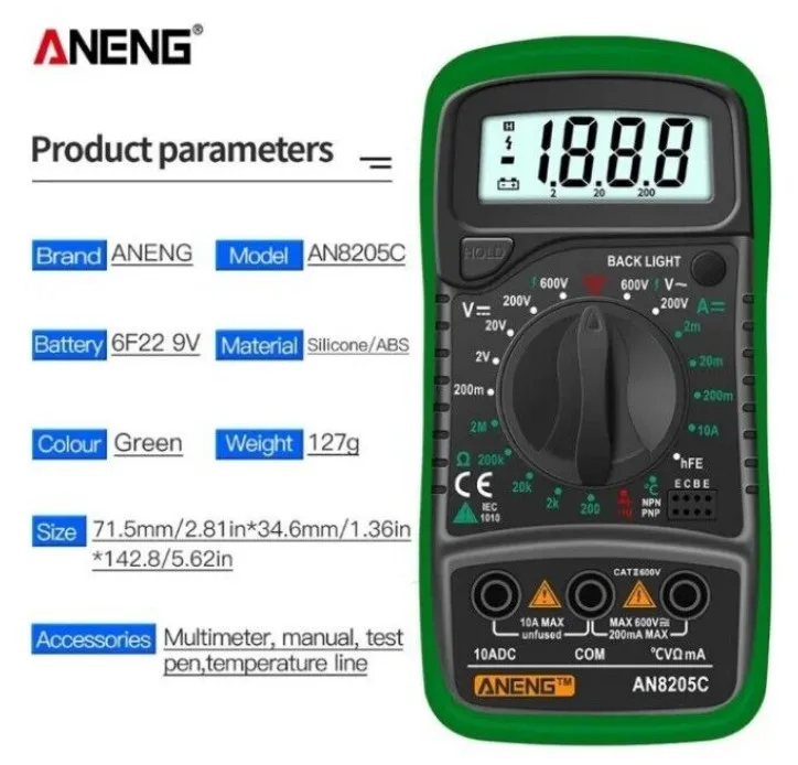 ANENG AN8205C with Thermocouple Volt OHM Capability Digital Multimeter