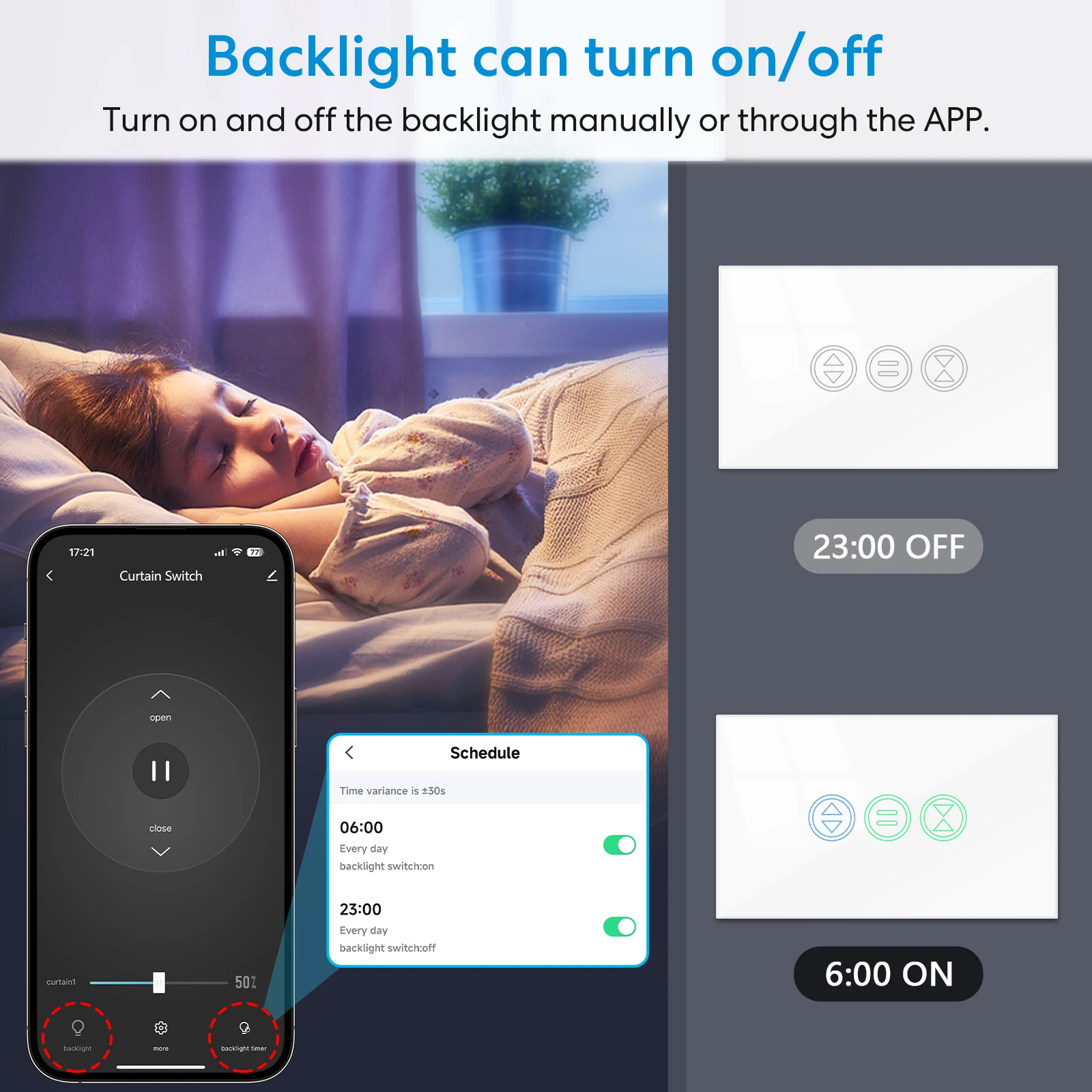 QCSMART Tuya Smart Life Curtain Blinds Touch Panel Switch Percentage Voice Control Home via Assistant Alexa Backlight Light