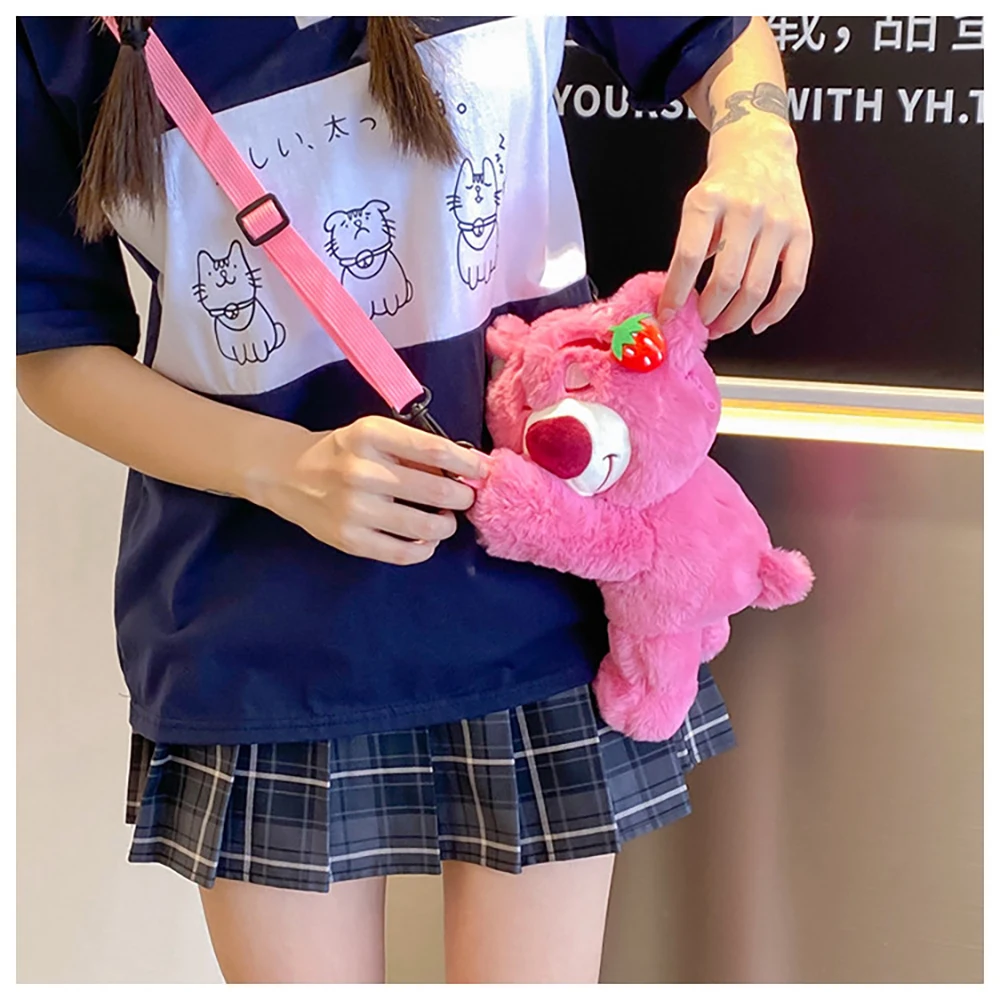 Disney Toy Story Cute Lotso Stuffed Plush Toys Backpack Kawaii Anime Figure Strawberry Bear Doll Bag Funny Gift for Kid