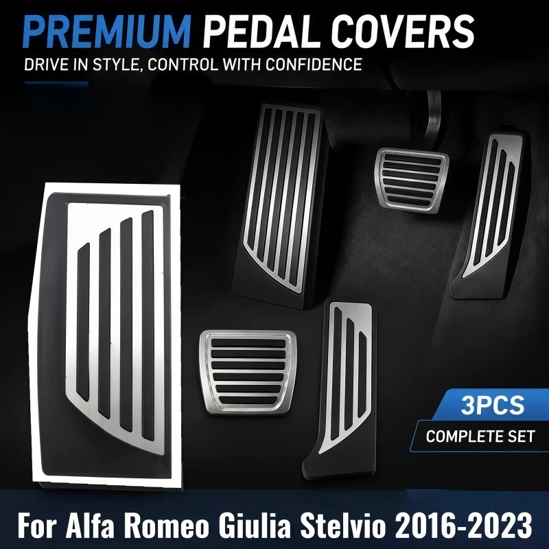 LHD Pedals Gas Accelerator Brake Pedal Cover For Alfa Romeo Giulia Stelvio 2016-2023 Footrest Plate Clutch Pads Car Styling