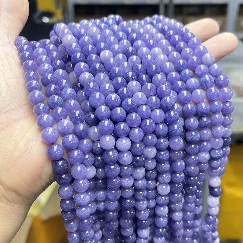 Natural Stone Dyed Color Purple Aquamarine Bead Round Loose Spacer 6 8 10mm Pick Size For Jewelry Making Diy Necklace Bracelet
