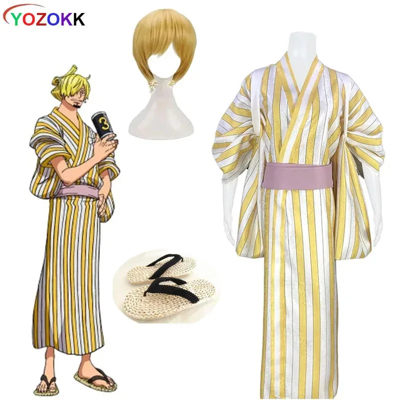 Anime Wano Country Vinsmoke Sanji Cosplay Men Kimono for Halloween Party Costume Wig New eo]5