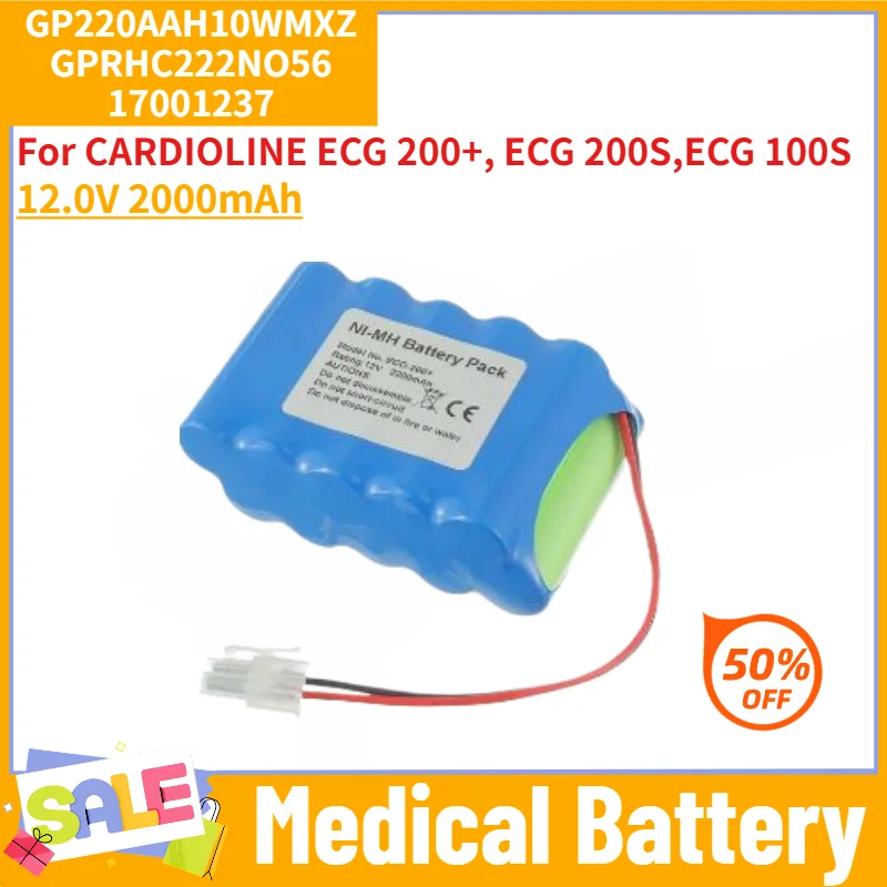 17001237 GP220AAH10WMXZ Medical Battery for Cardioline ECG 200+, 200S, 100S High Quality Replacement Battery 12.0V 2000mAh
