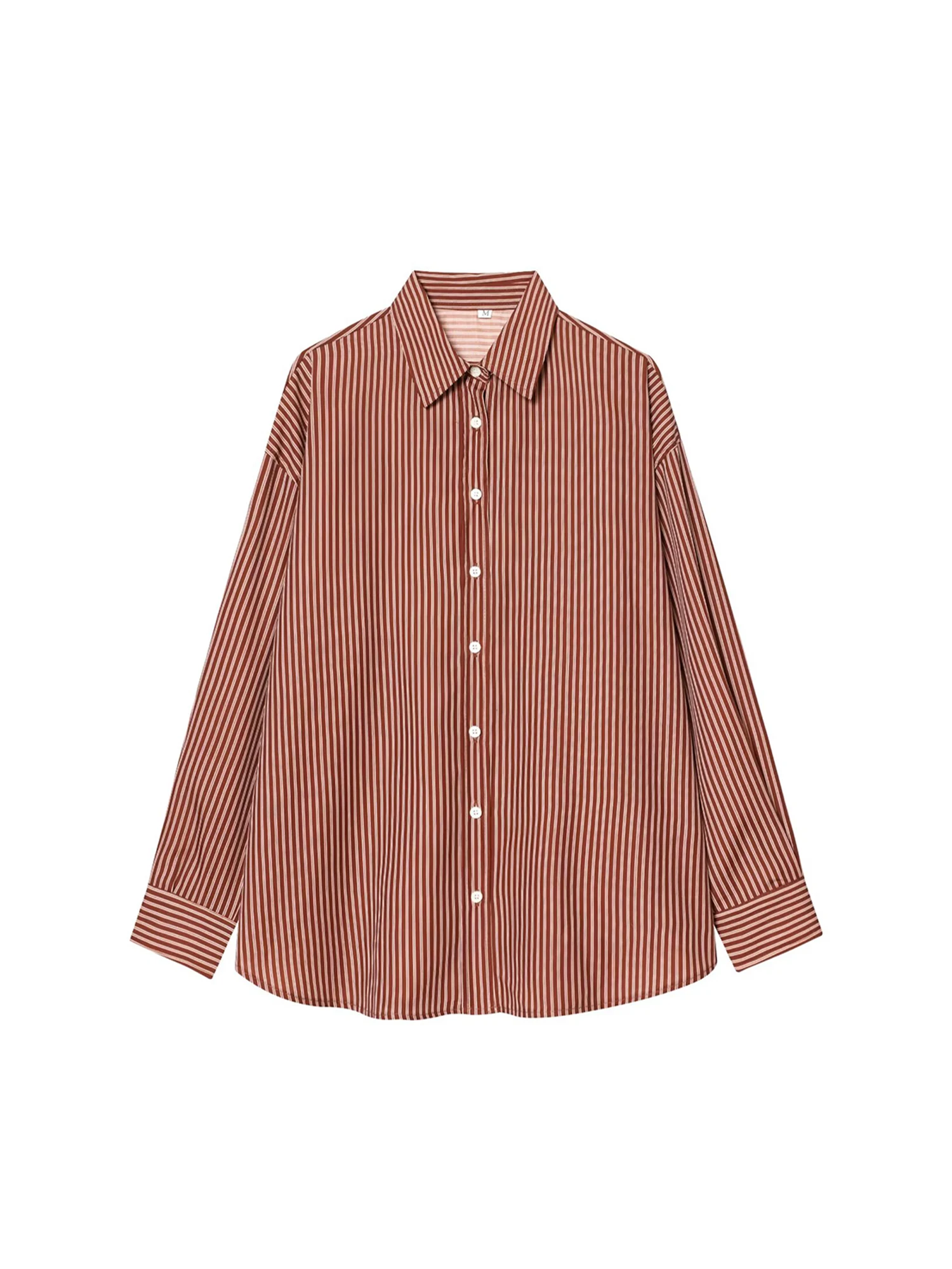 レディース レッド ストライプ シャツ 長袖 ブラウス ヴィンテージ エレガント 2000年代 オーバーサイズ ポロネック シャツ ファッション 服 春 秋 2025