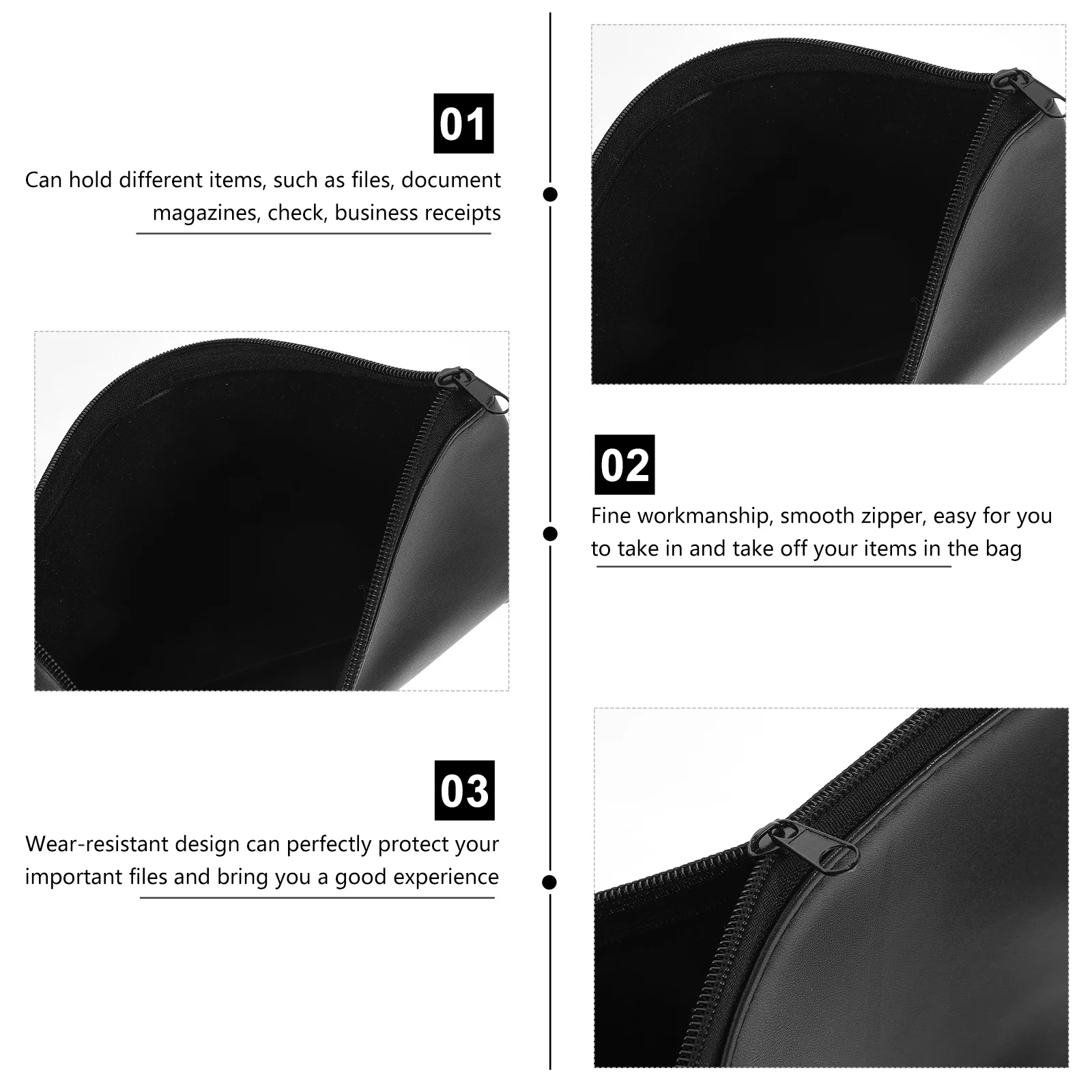 

2pcs Waterproof File Bag Black Set Cash Bags Zipper Office Holder Travel Bank Deposit Pouch Document Organizer Folder