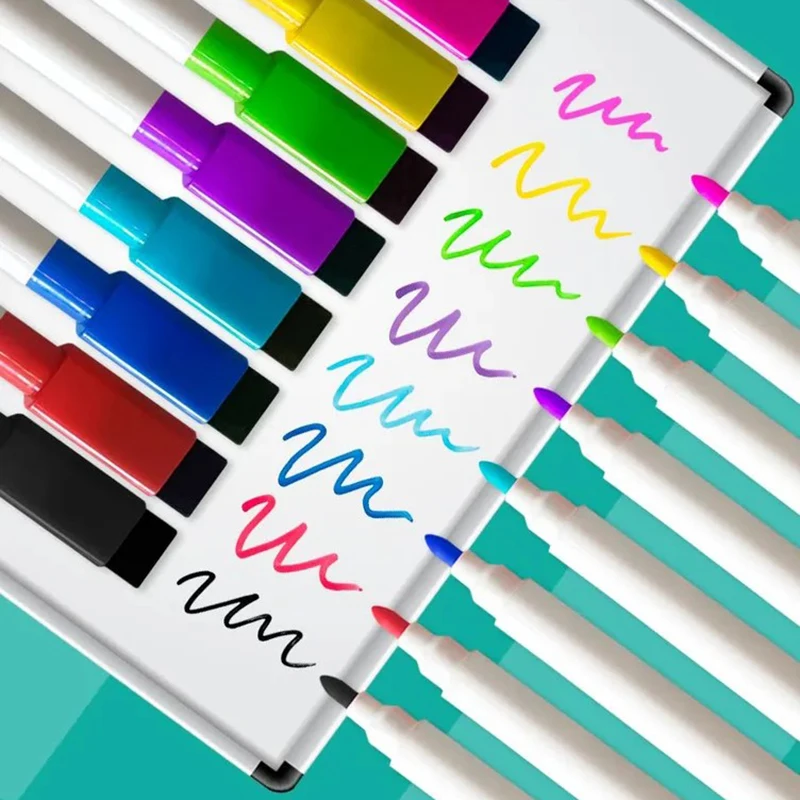 

8 Colors Erasable Whiteboard Pens Fine Tip Magnetic Water-Based Pen With Cap Magnet Children Painting School & Office Stationery