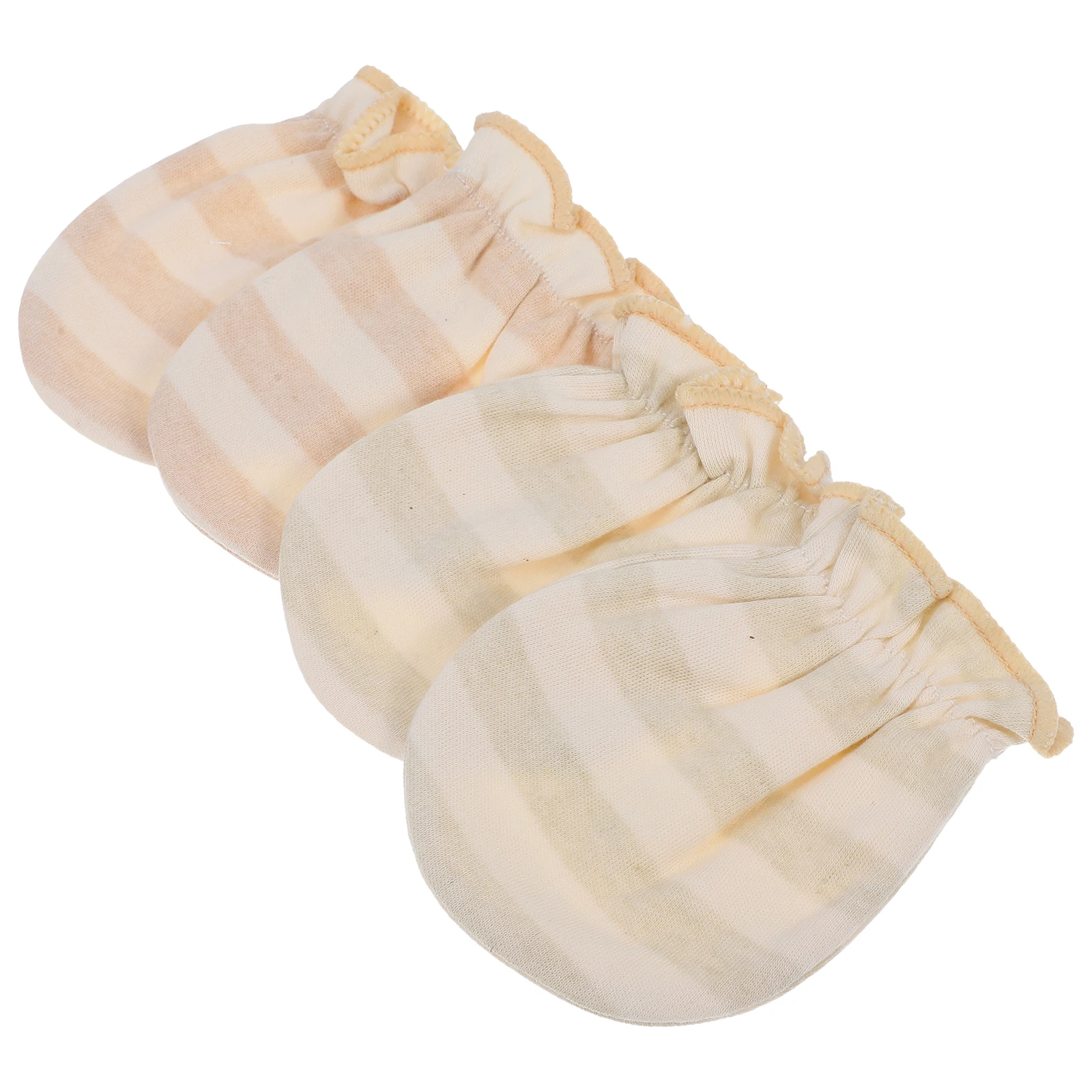 

Anti-bite Newborn Soft Cotton Gloves No-scratch Design Baby Mittens Newborn S Brown Green Striped Baby Protection