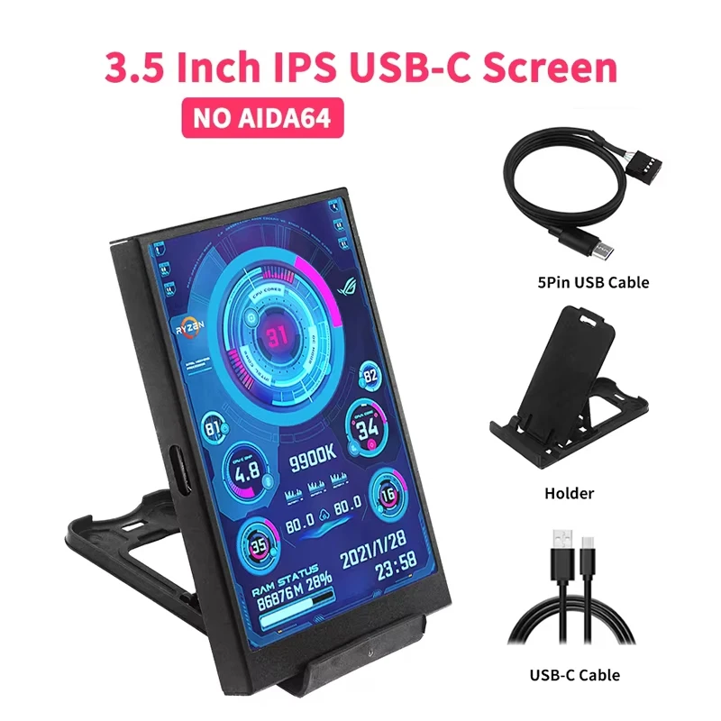 3.5 Inch IPS Type-C Secondary Screen Mini Computer CPU GPU RAM HDD Monitor USB Display No Use AIDA64 For Windows 10 11