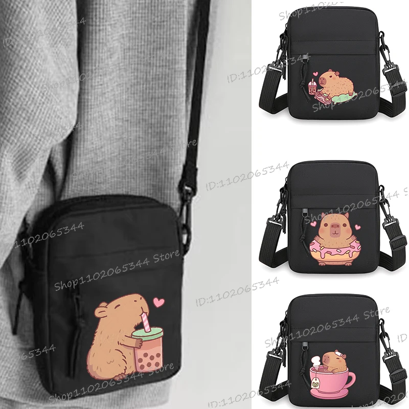 

Trendy Capybara Cartoon Print Small Square Shoulder Bag Women Men Funny Animal Capybara Mobile Phone Bag Zipper Crossbody Bag