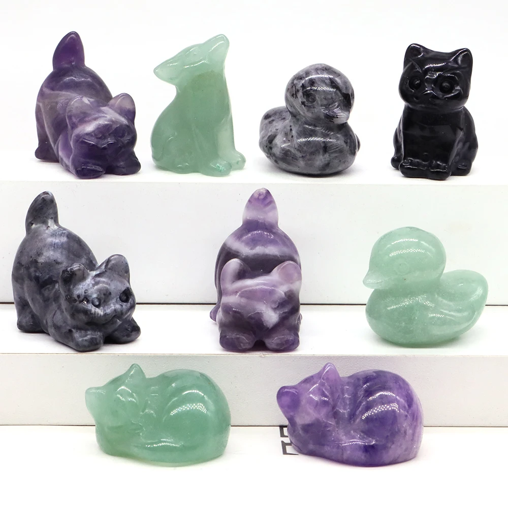 Amethyst Rose Quartz Cute Cat Statue Natural Stone Carved Healing Crystal Animal Figurine Reiki Gemstone Craft Home Decor Gift