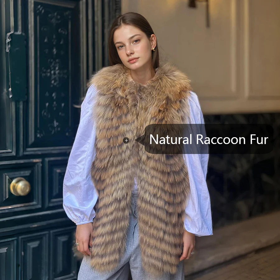 Natuurlijk wasbeerbont Vest Lang natuurlijk bont Vest Crop bontjas Nieuwe Outerwears Warm luxe mouwloos bont voor dames