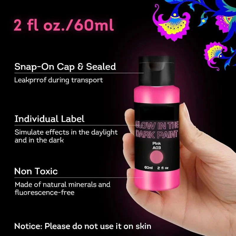 10 Colors 60ml Luminous Acrylic Paint Neon Glow in The Dark Fluorescent Paint DIY Hand Painting Art Luminous Pigment