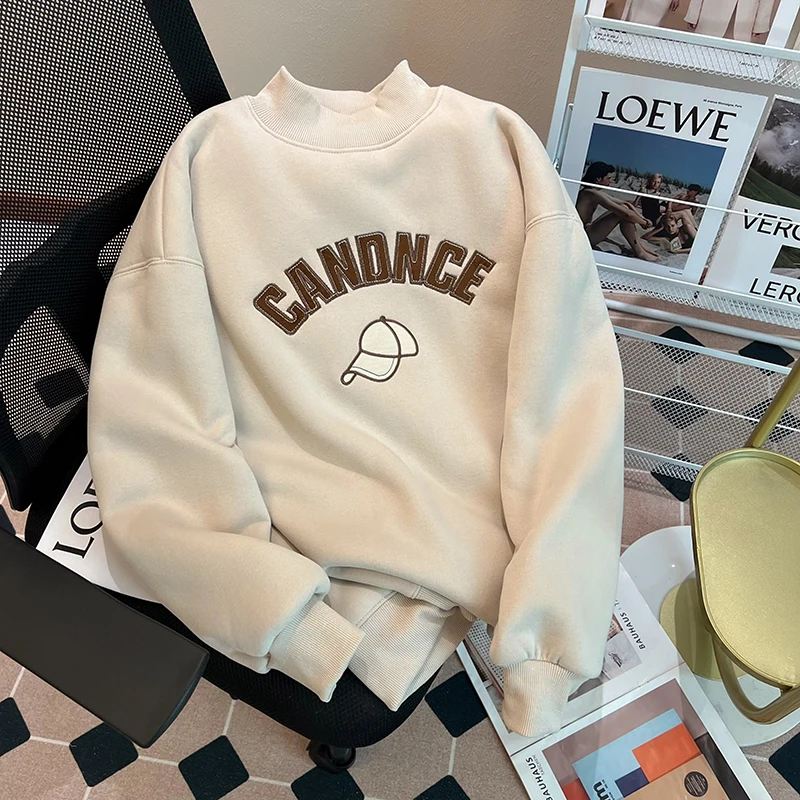 Alpaca Cashmere Sweatshirt Women's Autumn and Winter Plus Fleece Half-turtleneck Top Plus Size Women's Pullover