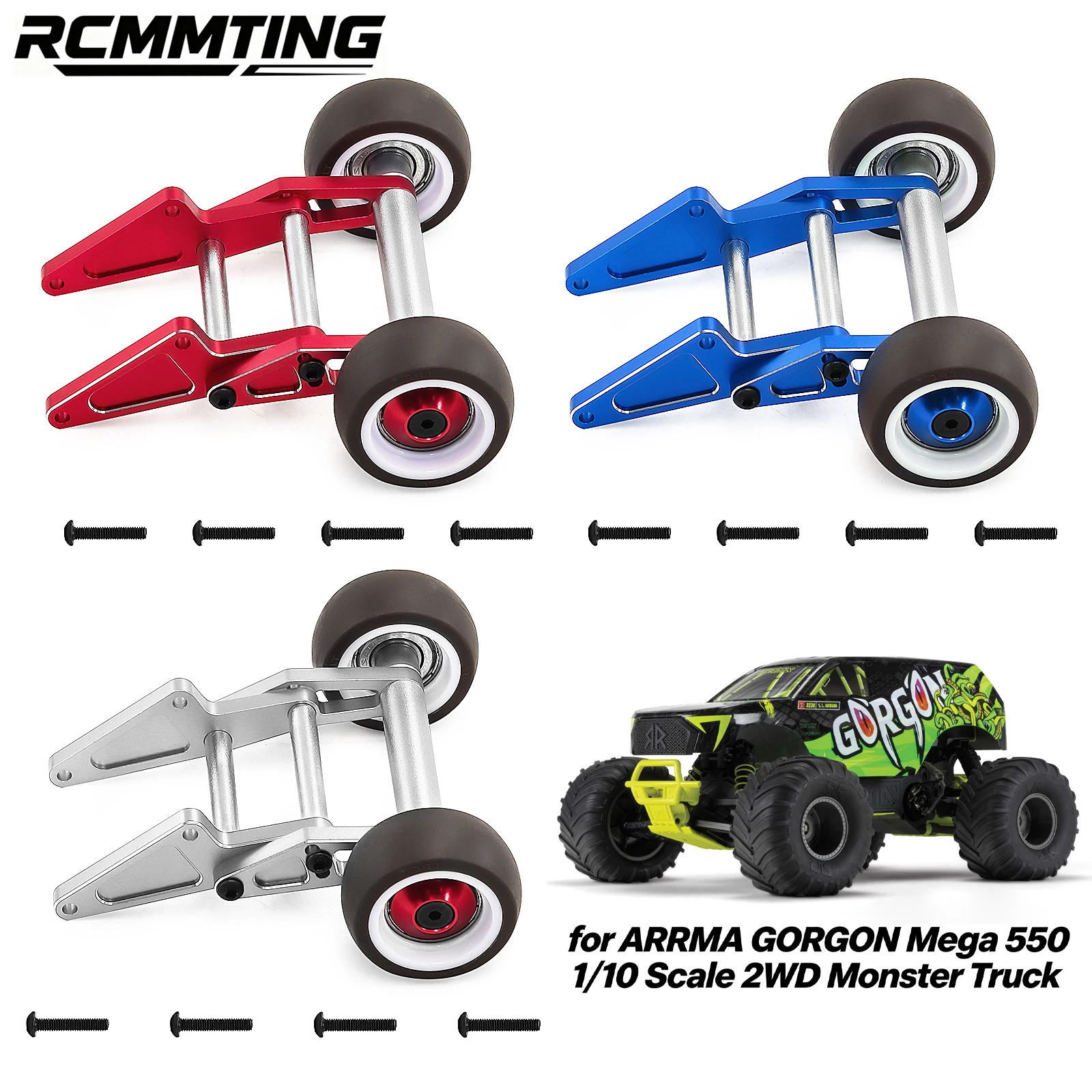RCMMTING 1pc Aluminum Alloy Adjustable Wheelie Bar Set for ARRMA 1/10 Gorgon 2WD RC Monster Truck Upgrade Parts