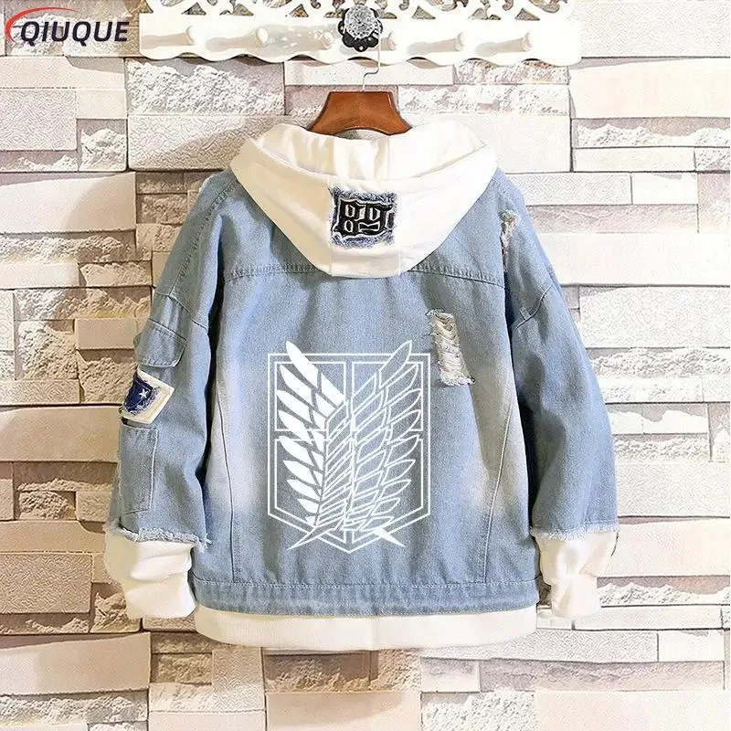 أنيمي هجوم على تيتان الجينز تأثيري حلي الرجال الدنيم سترة إرين جاغر ميكاسا مقنعين البلوز أبلى معطف #4