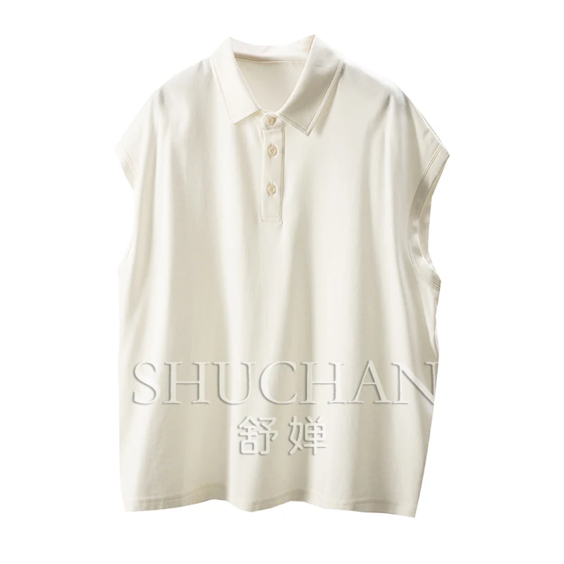 

2025 Lazy and relaxed, high-quality long-staple cotton POLO collar knitted small flying sleeve T-shirt for women 06E3