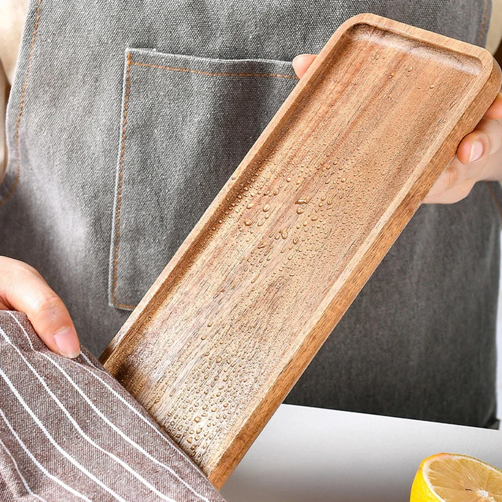 1Pc Acacia Wood Coffee Tray Food CupTrays Decorative Wood Tray Dessert Candy Bamboo Tray Gongfu Tea Tray