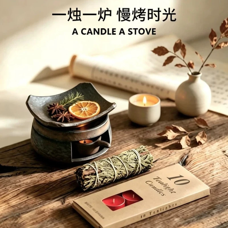 Handmade Japanese Ceramic Aromatherapy Burner & Tea Roasting Stove, Plant Cedar Essential Oil Warmer for Candles and Incense.