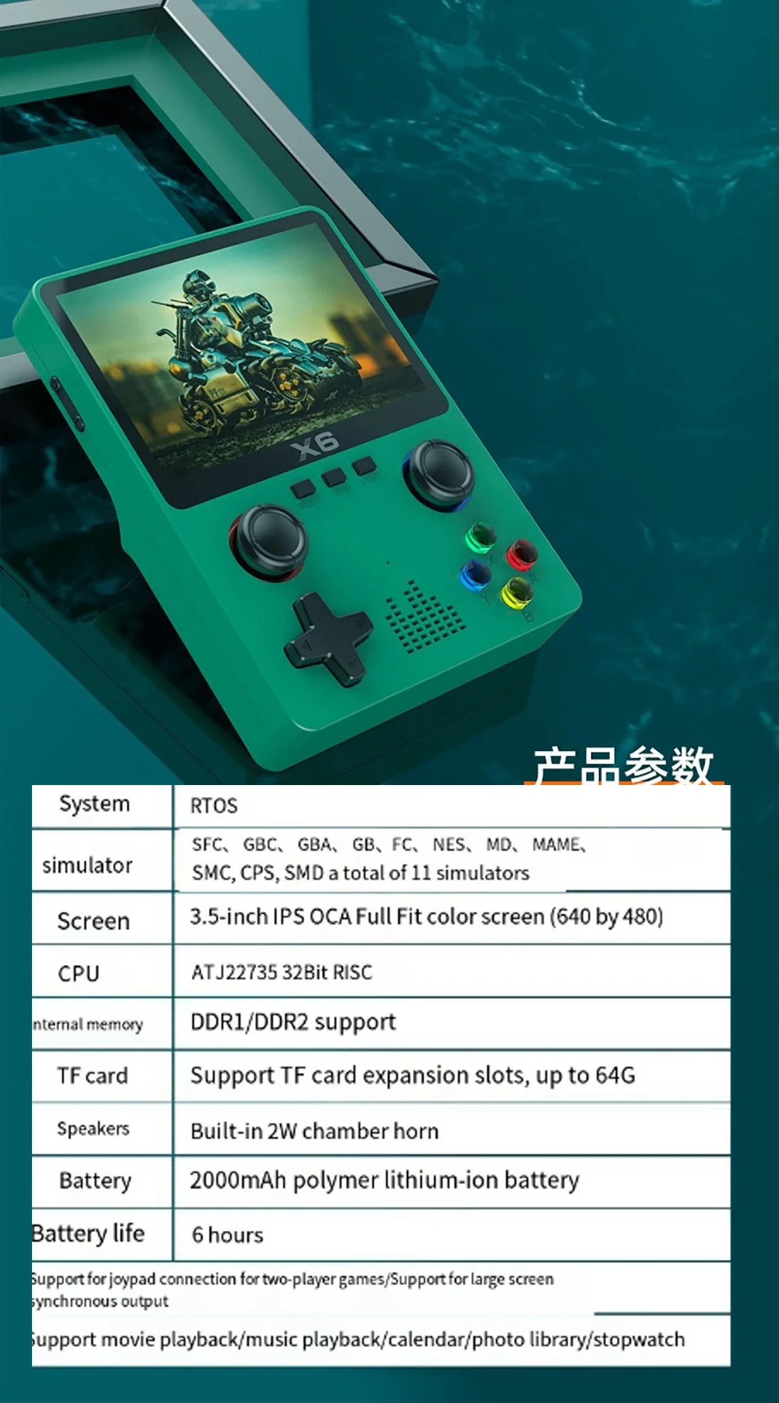 New Video Game Consoles X6 3.5Inch IPS Screen Handheld Game Player Dual Joystick 11Simulators GBA Video Game Console for Kids