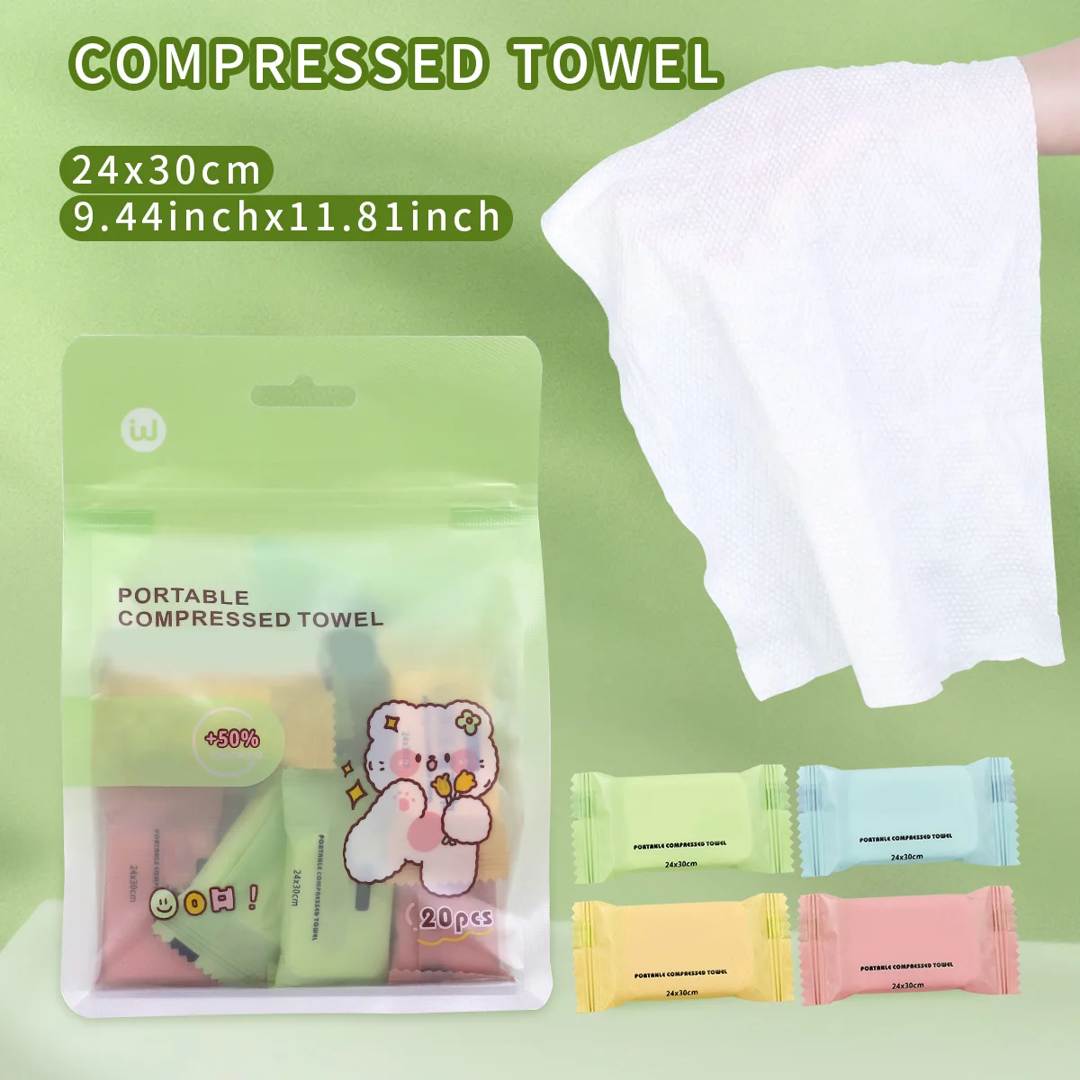 20pcs Soft Compressed Towel, Individually Packaged, Absorbent, Gentle and Skin-Friendly, Suitable for Camping Trip.