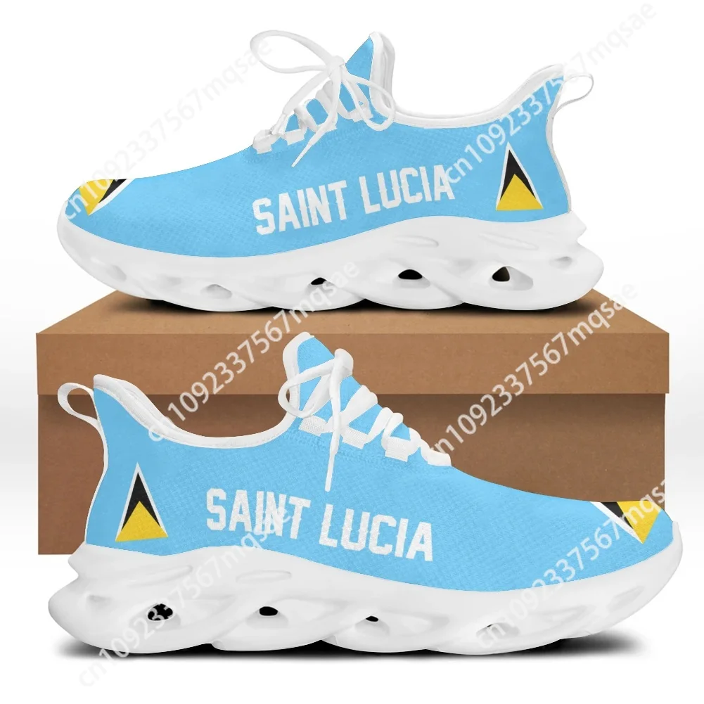 Custom Saint Lucia Flag Print Girls Lace up Mesh Swing Sneakers Lightweight Casual Platform Shoes for Women Comfort Zapatos