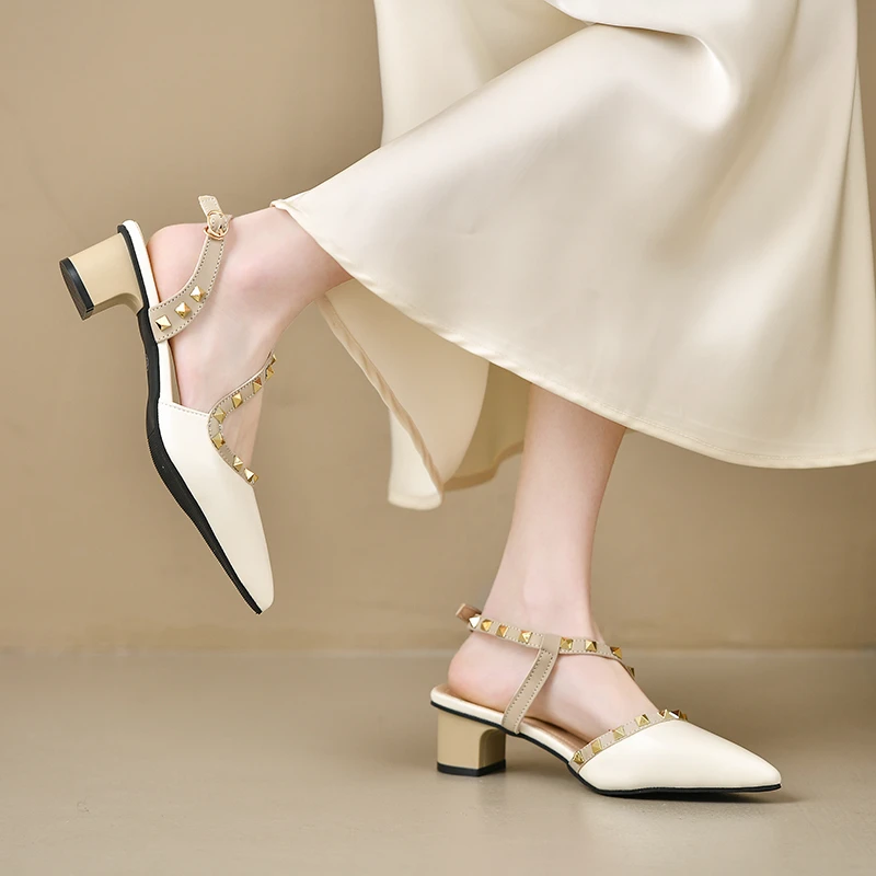 Women Shiny Back Buckle Strap Fashionable Sandals European And American Style Trendy Shoes Closed Toe Gold Studs view 6
