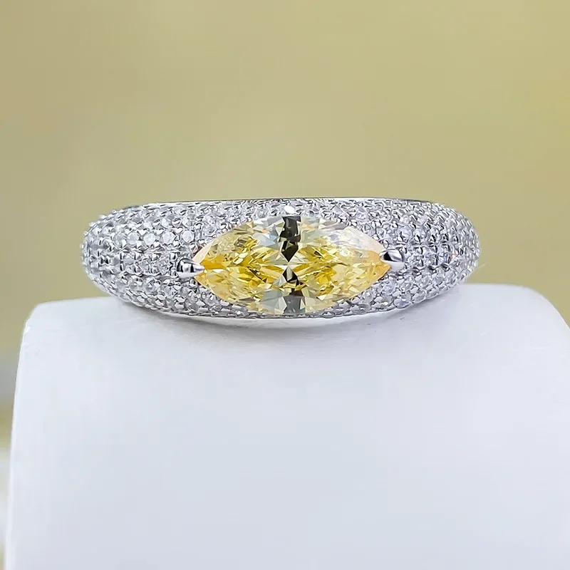 100% 925 Sterling Silver 5*10MM Marquise Cut Citrine High Carbon Diamond Ring 18K White Gold Plated Wedding Jewelry