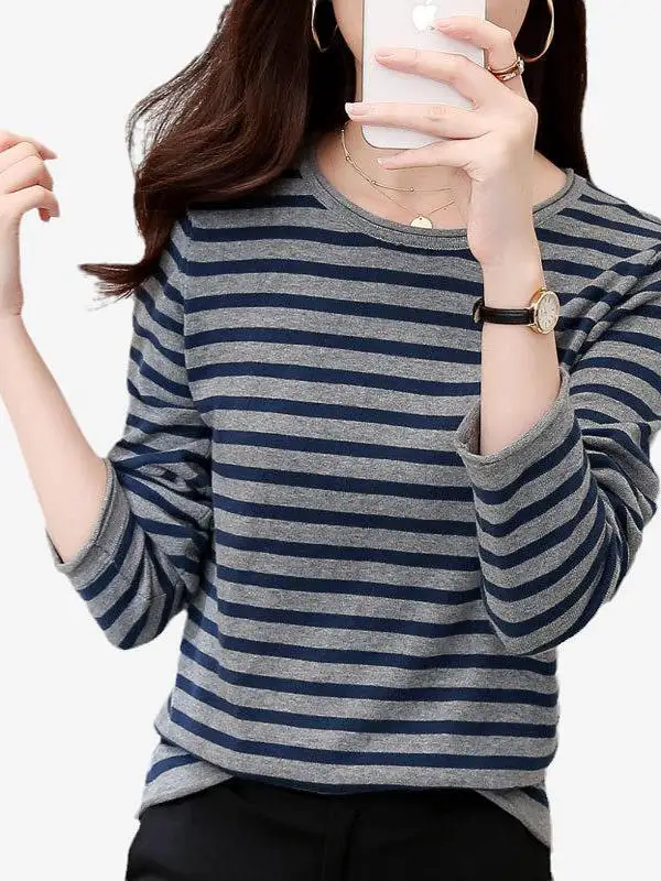 

Women Pullover Sweater 2025 O-neck Striped Long Sleeve Knitted Tops Underwear Casual Bottoming Shirt Warm Autumn Winter Jumpers