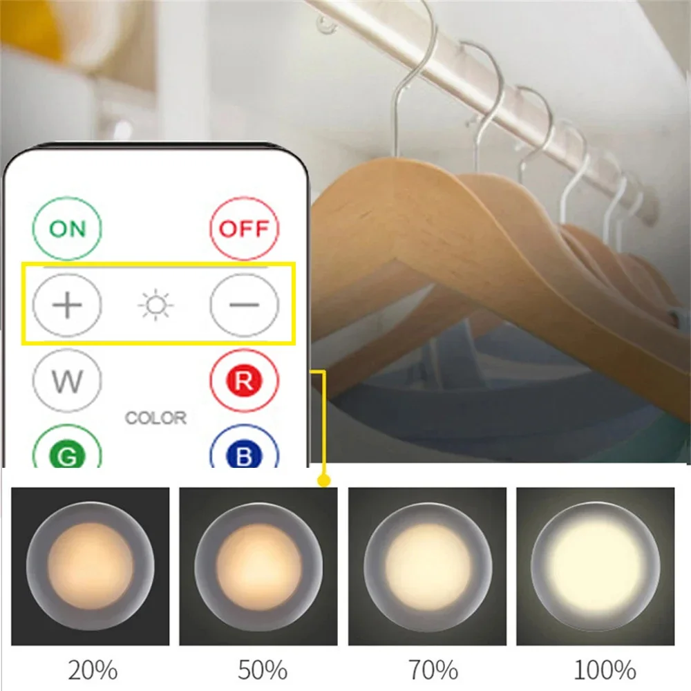 1-6pcs RGB LED Under Cabinet Light COB Night Light With Remote Control Cabinet Lights For Wardrobe Cupboard Closet Kitchen