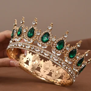 Europäische Prinzessin Queen Round Tiara Barock Festzug Kristall Kronkronungs König King Tiaras Braut Hochzeitshaarzubehör 8 Hauptverkaufskönig - №1