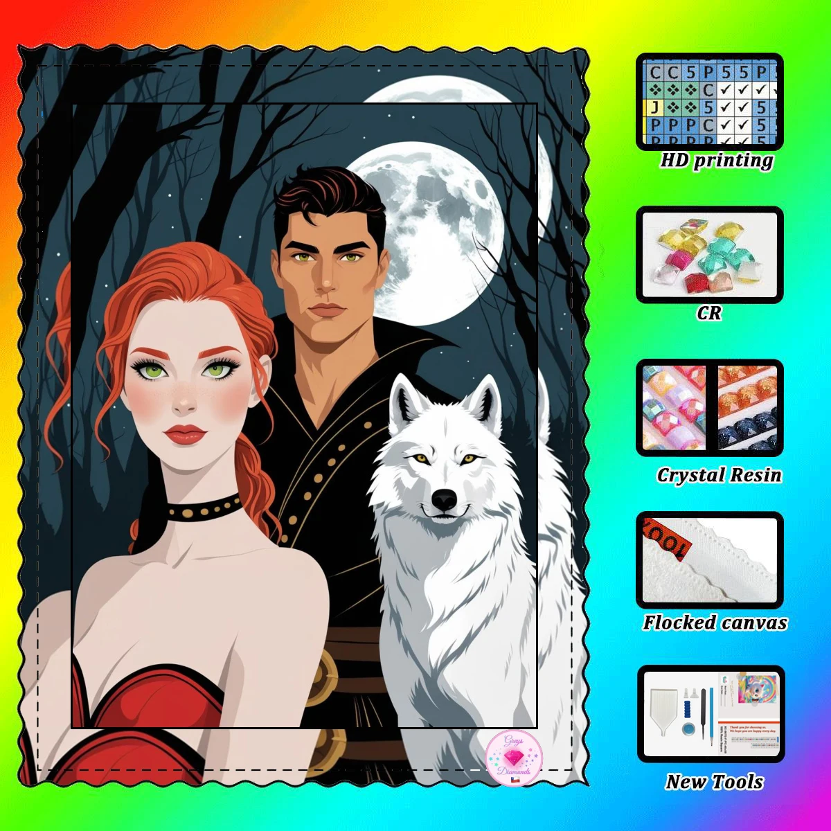 

【Gheys_ Diamond Art】Couple and wolf Crystal AB Rhinestone Fairy Dust Rhinestone Perfect Resin Diamond