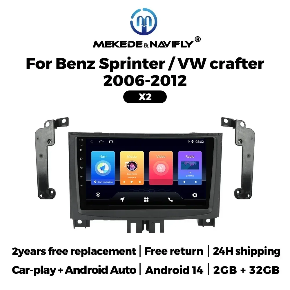Android 14 Multimedia Video Player for Mercedes Benz Sprinter Volkswagen Crafter 2006-2016 Car Radio Stereo GPS 2 Din Head Unit