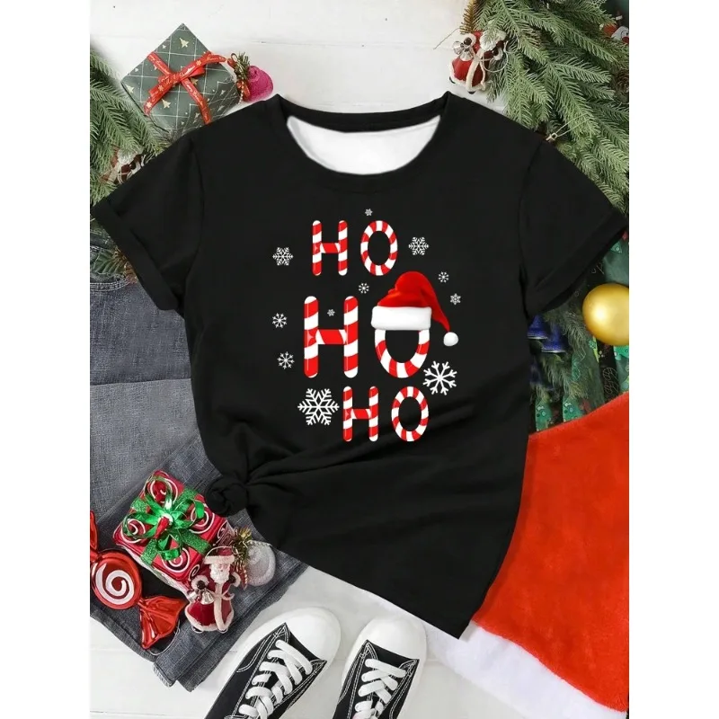 

Новинка 2025, женская рождественская футболка с 3D принтом Санта-Клауса, дышащая, быстросохнущая, модная новогодняя футболка в стиле Харадзюку