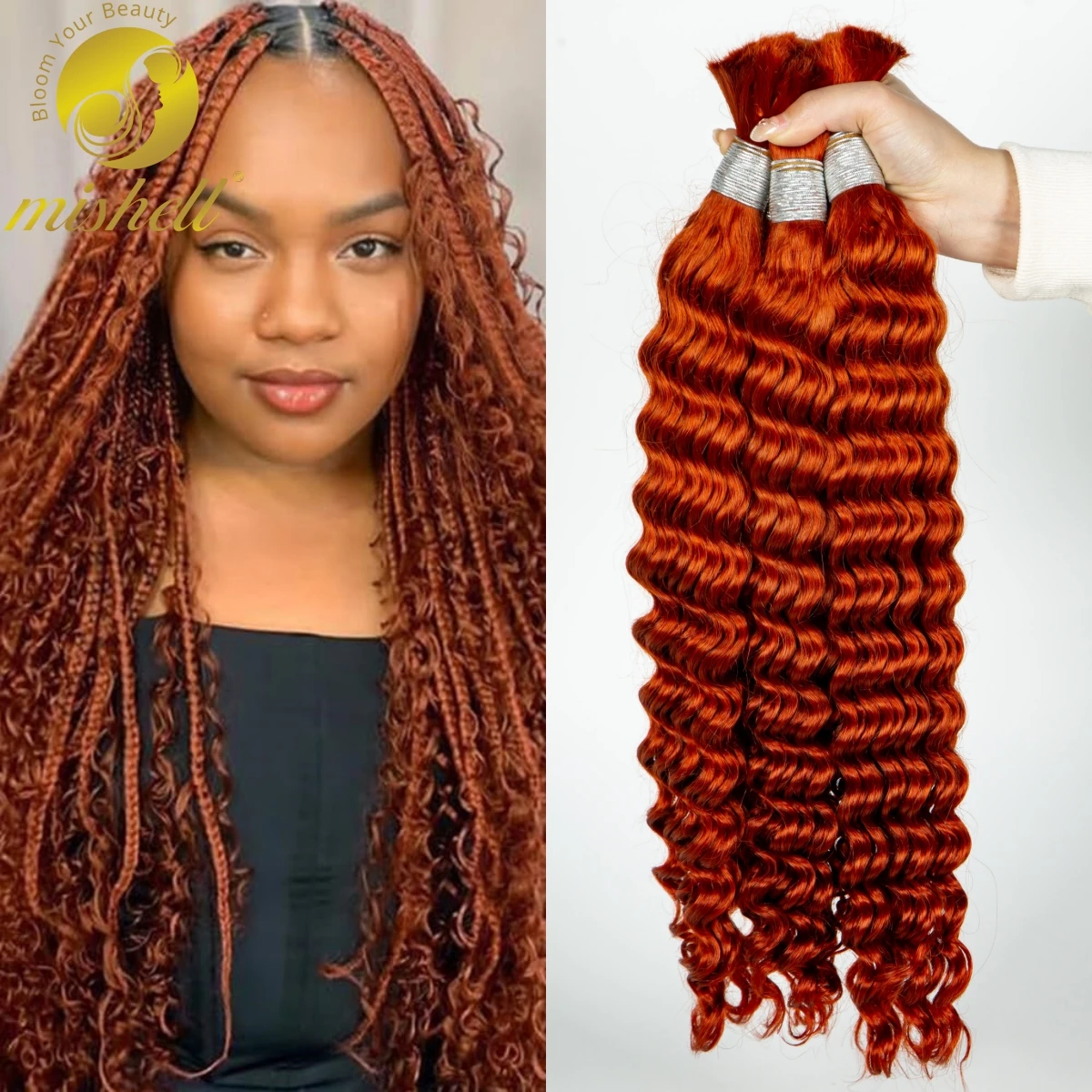 

Deep Wave Human Hair Bulk for Braiding No Weft 100% Virgin Hair 26 28 Inch 1 3 4 Bundles Curly 350# Ginger Orange Braiding Hair