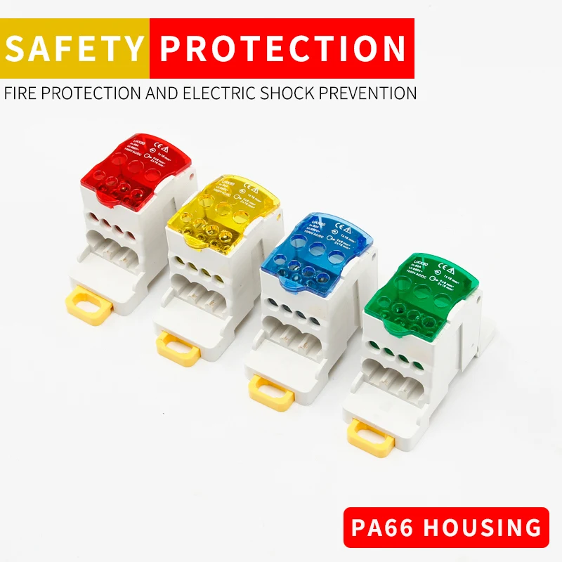 UKK 80A 125A 160A 250A 400A DIN Rail Power Distribution Block One Input Multiple Output Electrical Terminal Connector Box 1PC