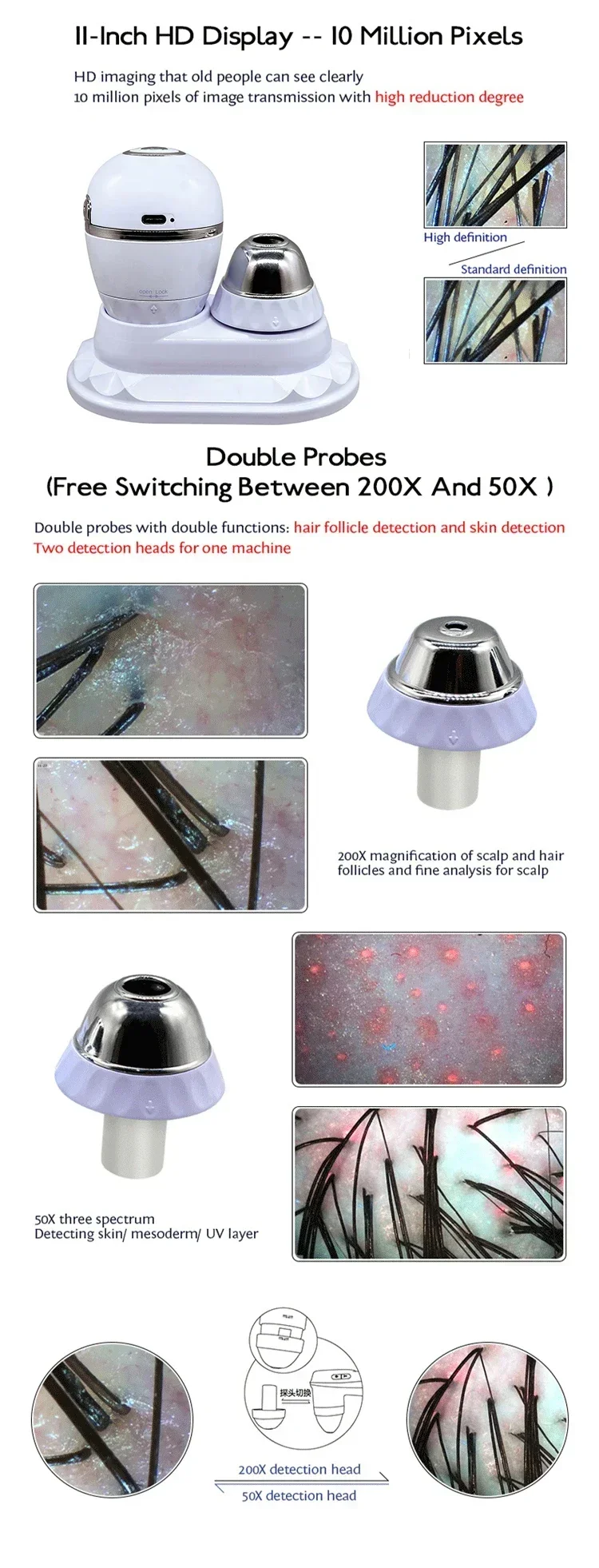جهاز ماسح ضوئي لفروة الرأس بكاميرا صغيرة 2025 يكتشف آلة تحليل الشعر الصحية للجوال #4