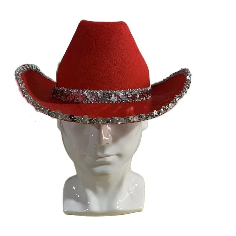 

Women Cowboy Hat Western Cow Metal Lace Head Accessories Wide Brim Felt Fedora Cowgirl Casual Cap Outdoor Knight Hats