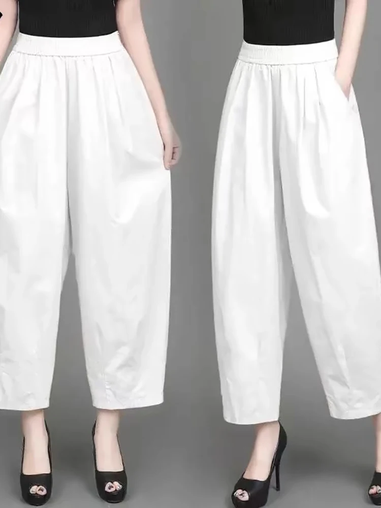 캐주얼 코튼 린넨 여성 바지 하이웨이스트 랜턴 팬츠 밴딩 카로트 팬츠 슬리밍 벌룬 팬츠 가을 여름...