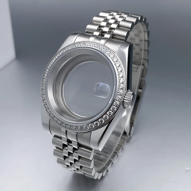 36mm/39mm NH35 Case President Jubile Strap Diamond Bezel Sapphire Glass Mod For NH35 NH36 Movement Watch Case Accessories Parts