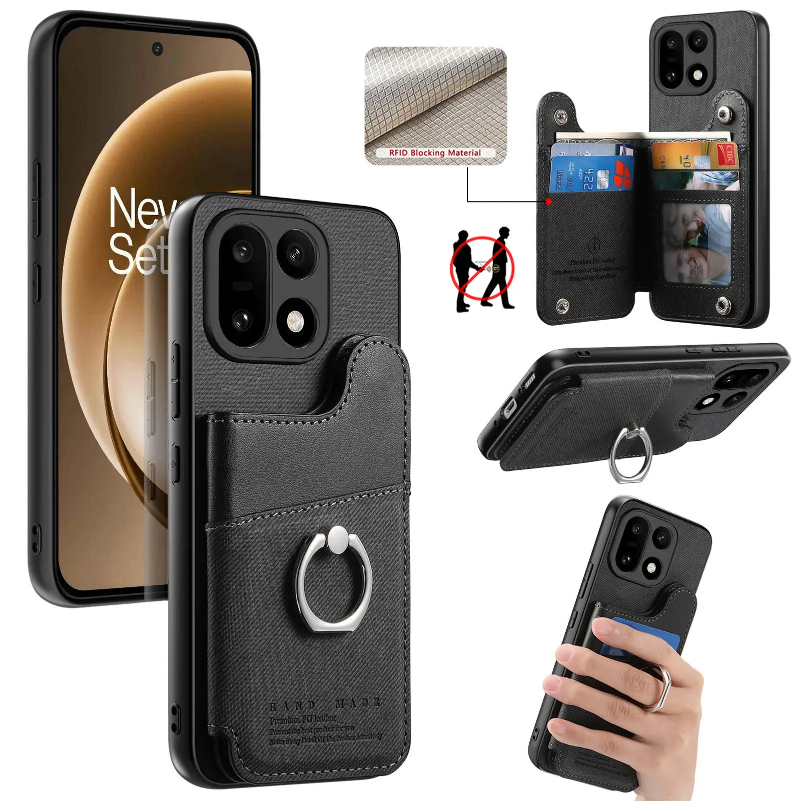 For OnePlus 15 oneplus15 5G Case Luxury Magnetic Wallet With Card Holder Ring Flip Shockproof Protection Back Cover Accessories