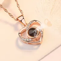 1pc Love Heart Necklace 100 Languages I Love You Projection Pendant Jewelry for Mom Girlfriend Romantic Valentine's Gifts