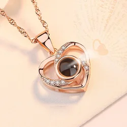 1pc Love Heart Necklace 100 Languages I Love You Projection Pendant Jewelry for Mom Girlfriend Romantic Valentine's Gifts
