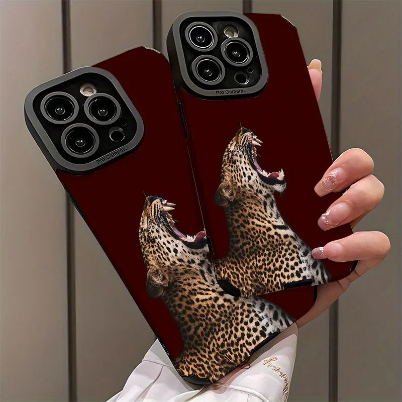 Red Roaring Leopard Pattern Phone Case Suitable for iPhone 17 16 15 14 13 12 11 Pro/Max/Plus Anti Drop and Anti Shock Back Cover