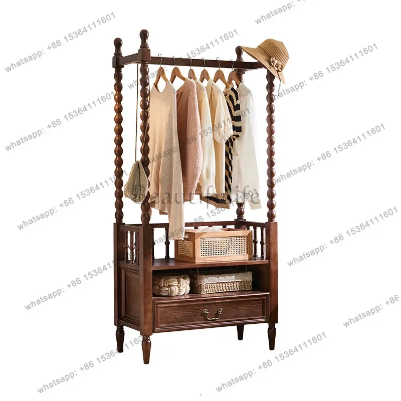 

56French vintage solid wood hanger integrated multi-functional storage shelf for home bedroom