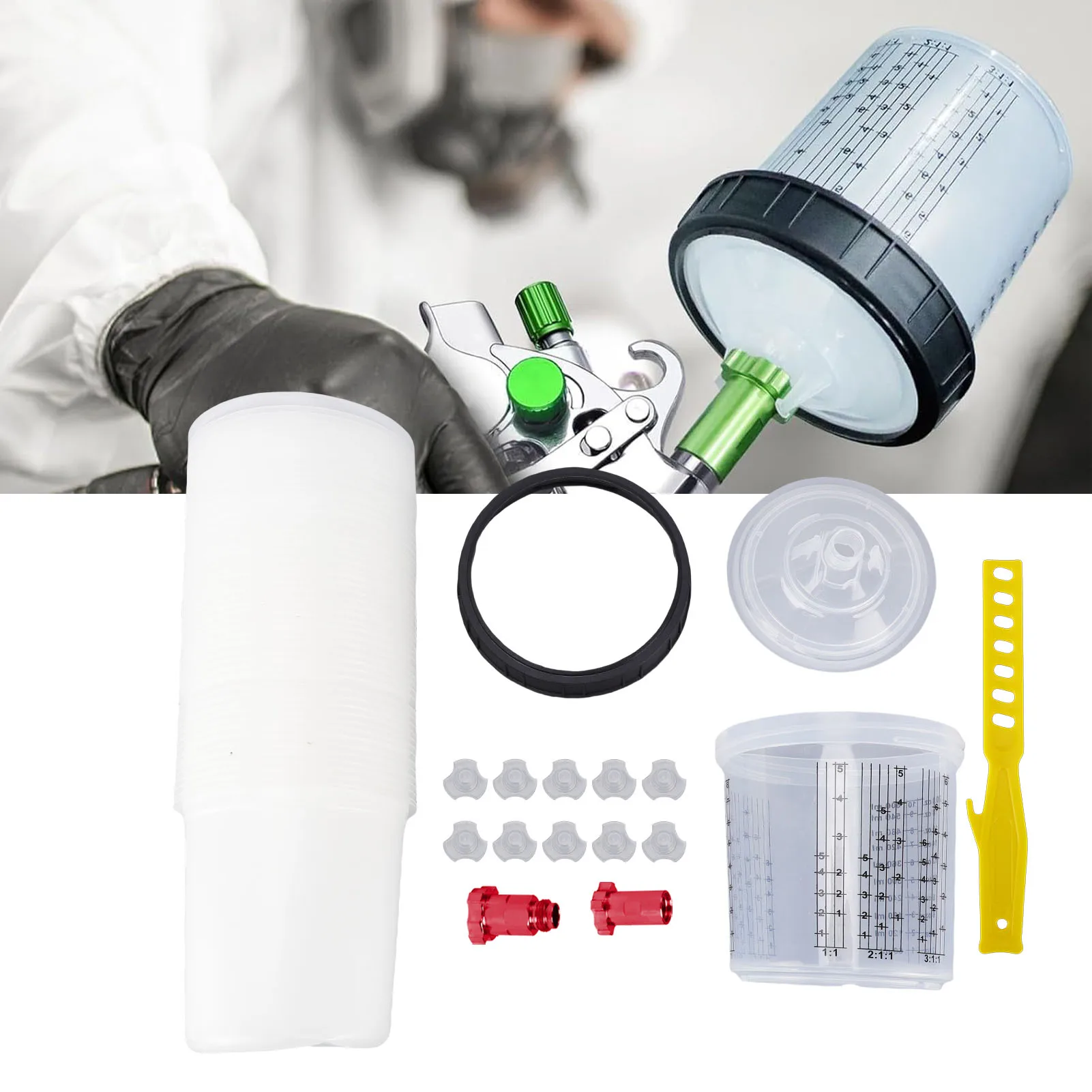 

Одноразовые вкладыши и крышки для распылительных пистолетов, 50 шт. (вкладыши 20,3 унции, 50 шт., крышки, 1 жесткий стакан, 1 фиксирующее кольцо, 10 заглушек, 1 мешалка)