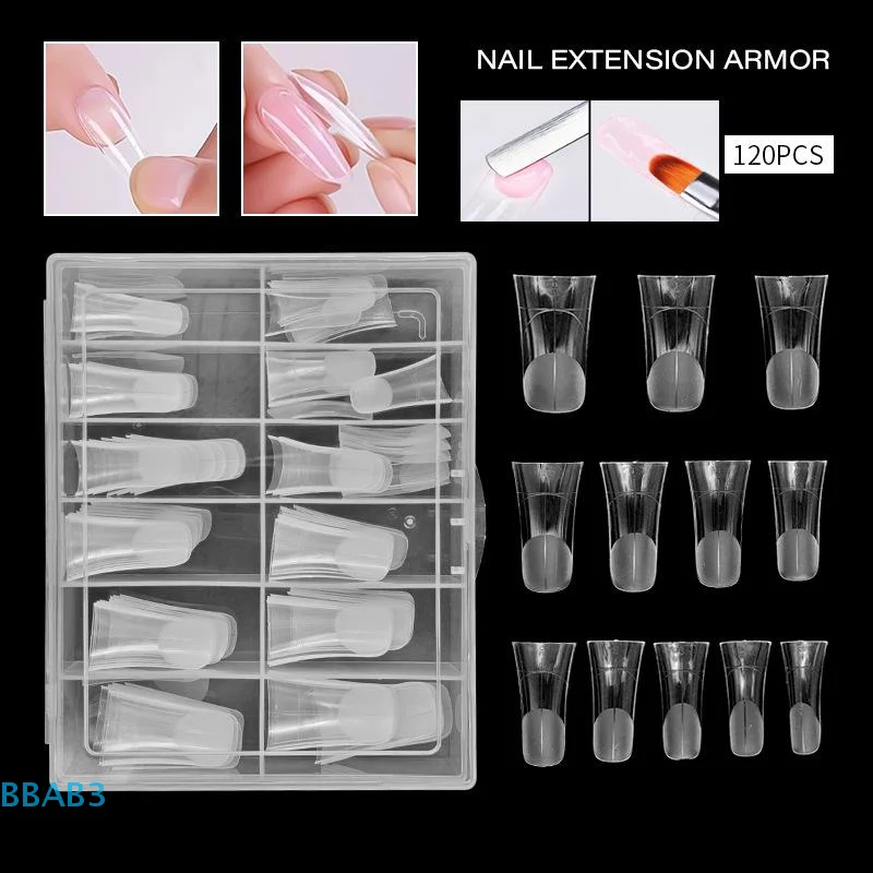 【B】120Pcs/Box Duckbill Shape Nail Molds Dual Form Full Cover Quick Building Gel Mold Acrylic False Nail Tips Extension Top Forms