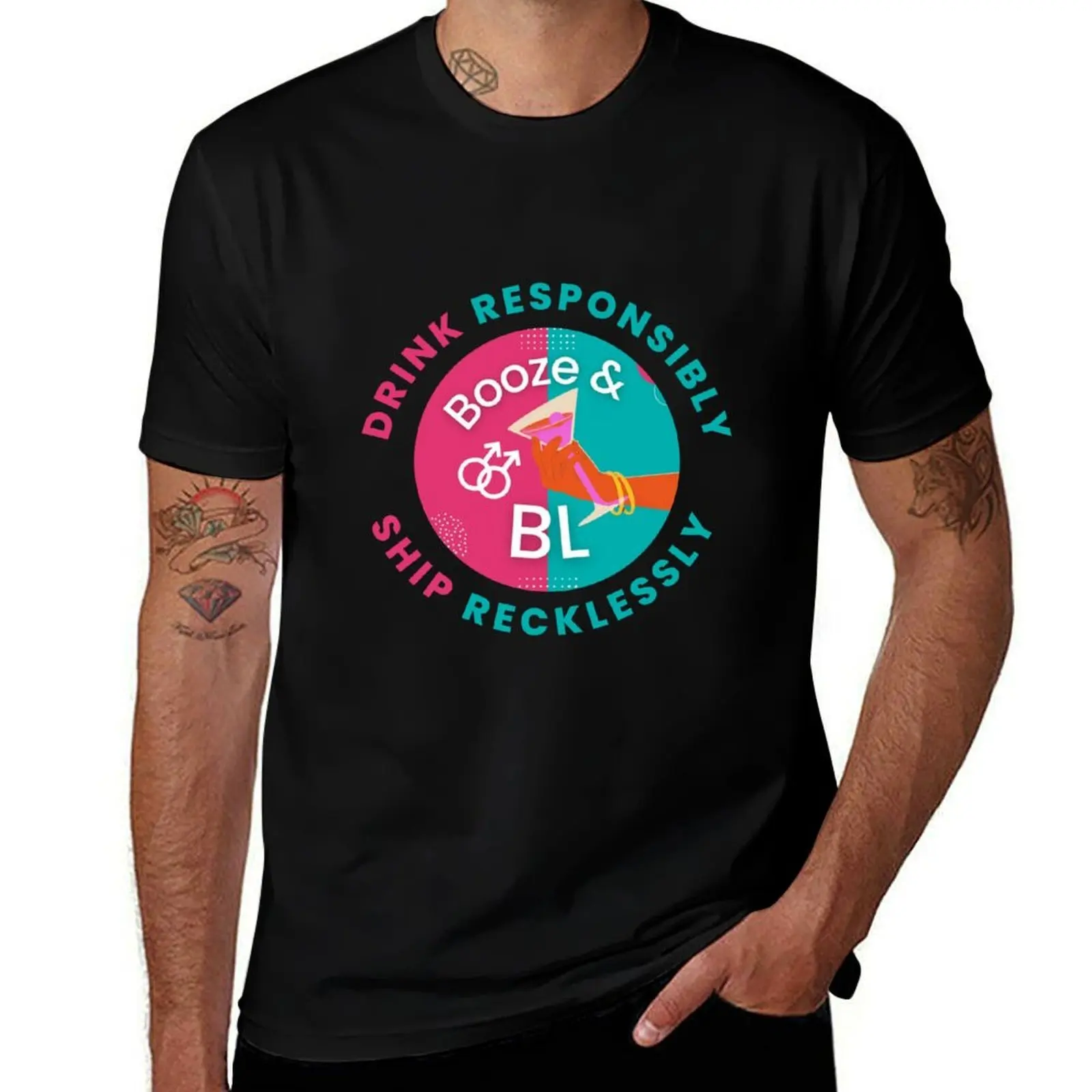 Booze & BL Motto T-Shirt Basic Lightweight Short Sleeve Tee