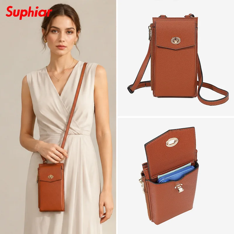Women Mini Crossbody Phone Bag, PU Leather Small Shoulder Wallet Purse, Multi Card Slots Cell Phone Pouch, Lightweight Slim Mess